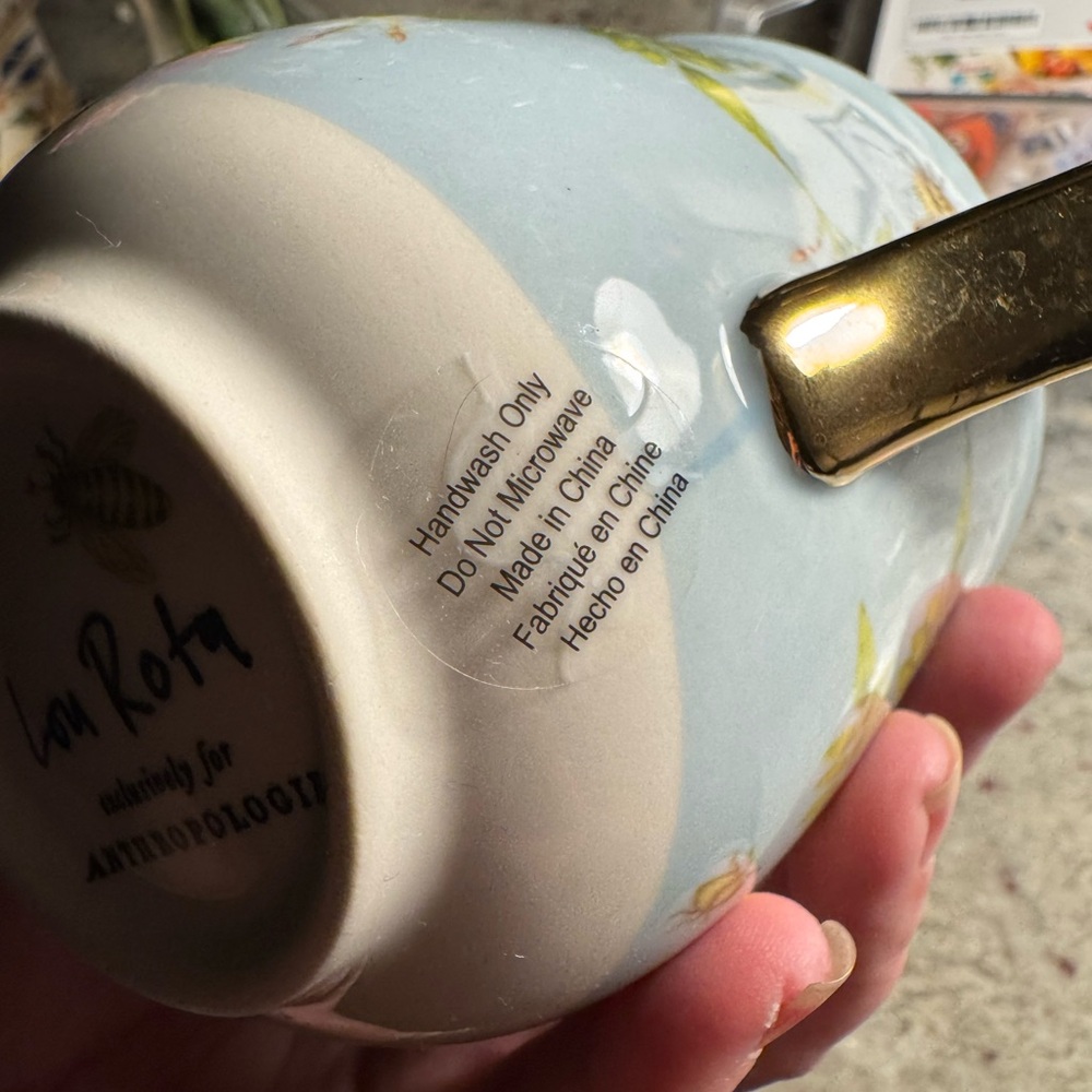 Anthropologie Lou Rita Nature Table “J” Mug with Gold Handle - Picture 7 of 7
